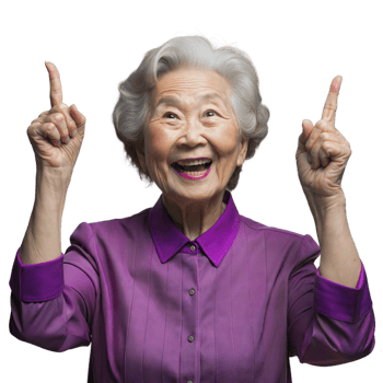 Elderly Woman in Purple Shirt Pointing Upwards With a Happy Expression png