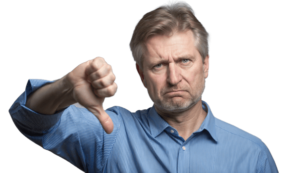 Middle-Aged Man Giving Thumbs Down Gesture With Frowning Expression png