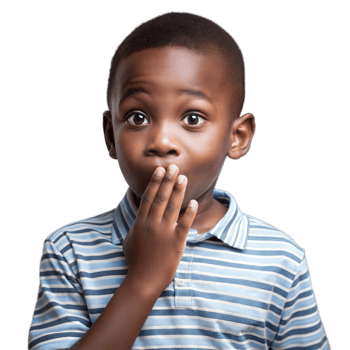 Young Boy Covering Mouth With Hand in Surprise png