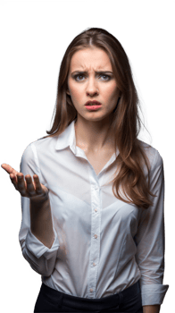 Young Woman in White Shirt Expresses Disbelief With Raised Hand png