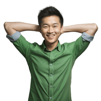 Happy Asian Man Wearing Green Shirt Against Transparent Background png