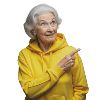 Senior Woman In Yellow Hoodie Points Right png
