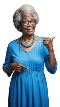 Elderly Black Woman in Blue Dress Gesturing With Thumbs Up png
