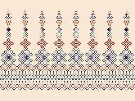 Cross Stitch. Geometric ethnic patterns. Design for Clothing, Fabric, batik, Saree, Patola, Sari, Dupatta, Vyshyvanka, rushnyk, dupatta, Knitwear, Embroidery, Ikkat, Pixel pattern. Traditional Design. vector