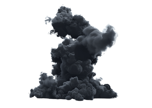 Abstract dark grey smoke plume on white background. isolated on transparent background png