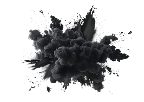 Abstract Black Smoke Cloud Explosion. isolated on transparent background png