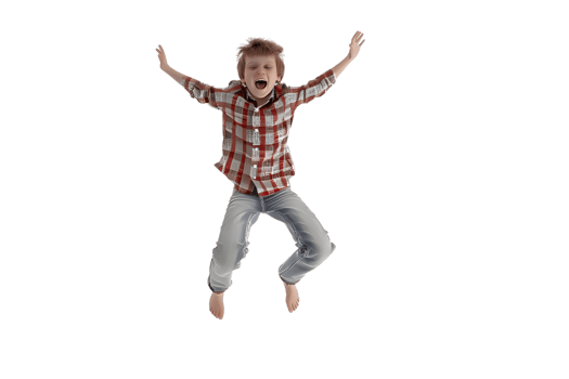 Happy Boy Jumping with Arms Outstretched. Isolated on transparent background png