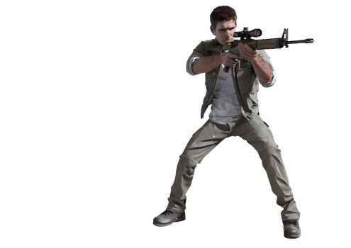 Man Aiming Sniper Rifle. Isolated on transparent background png