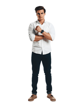 Confident Young Man Standing With Arms Crossed. Isolated on transparent background png