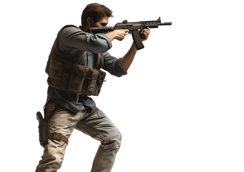 Soldier aiming with rifle. Isolated on transparent background png