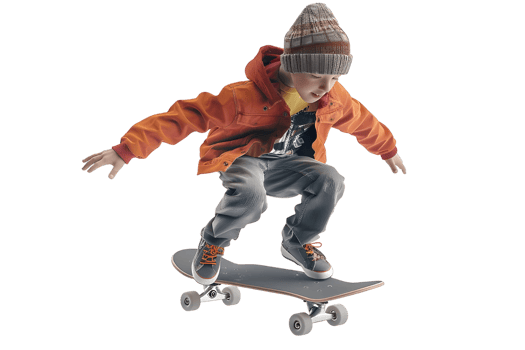 Boy jumping on a skateboard. Isolated on transparent background png