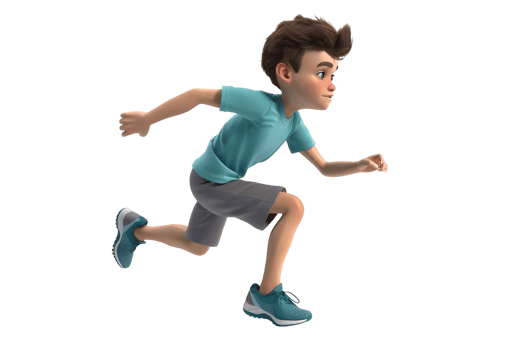 3D Cartoon Boy Running. Isolated on transparent background png