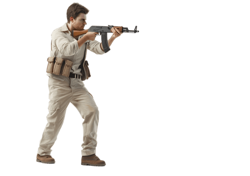 Soldier holding a rifle. Isolated on transparent background png