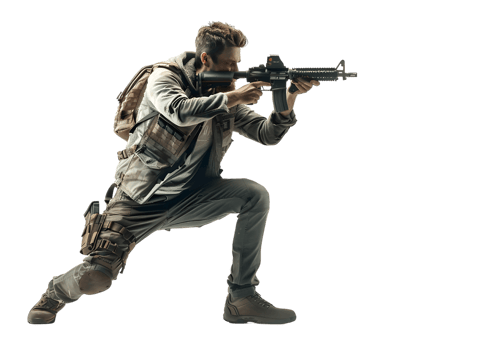 Soldier aiming rifle. Isolated on transparent background png