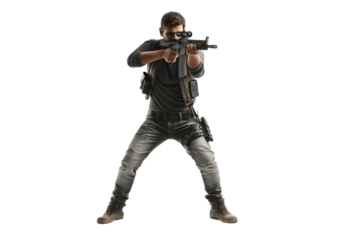 Military man aiming with a rifle. Isolated on transparent background png