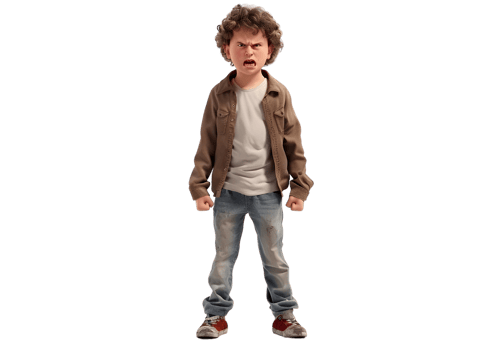 Angry boy child kid portrait angry face. Isolated on transparent background png