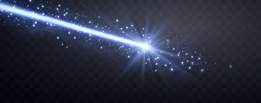 Blue horizontal laser beam. Neon line, presentation pointer. Blue glow flare light effect. vector