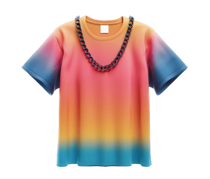 Tie dye t-shirt with chain necklace mockup. Isolated on transparent background png