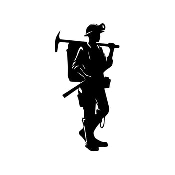 construction worker silhouette. wearing helmet wear pack and tools vector