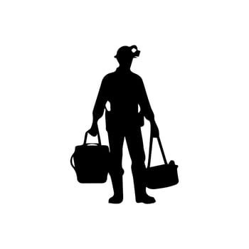 construction worker silhouette. wearing helmet wear pack and tools vector