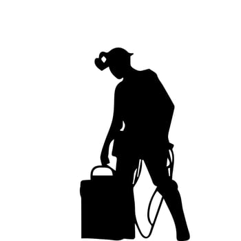 construction worker silhouette. wearing helmet wear pack and tools vector