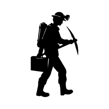 construction worker silhouette. wearing helmet wear pack and tools vector