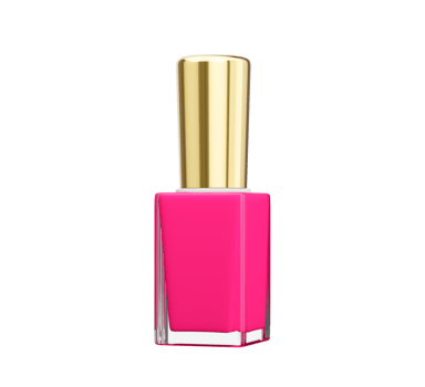 3d Glossy Pink Nail Polish Glass Bottle With Golden Lid Mockup 3d Illustration png