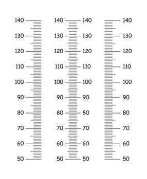 Kids height chart from 50 to 140 centimeters set. Template for wall growth sticker isolated on a white background. Meter wall or growth vertical ruler. Graphic illustration. vector
