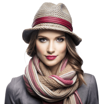 Woman in winter hat and scarf smiling warmly png