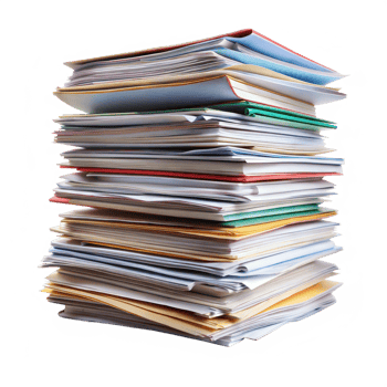 Stack of documents and folders piled up png