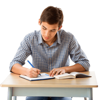 Boy concentrating on homework assignments png