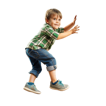 Little boy in casual clothes joyfully running and jumping png