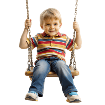 Little boy joyfully swinging on a swing set png