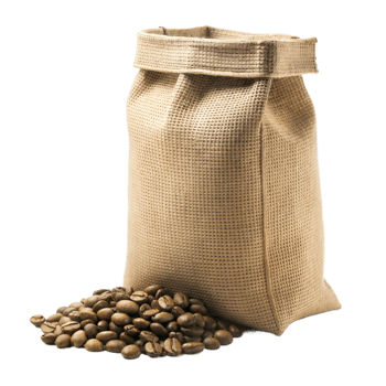 Burlap sack filled with fresh coffee beans png