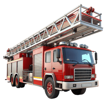 Fire truck with extended ladder for emergency rescue png