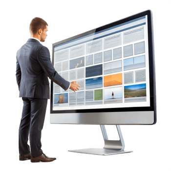 Business presentation displayed on a large monitor png