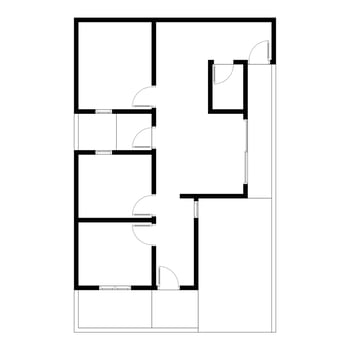 Black and White floor plan of a modern unfurnished house for your design. Suburban house blueprint. Architectural background vector