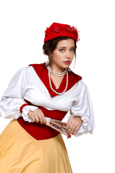 beautiful young Portuguese woman with typical costumes on neutral background png