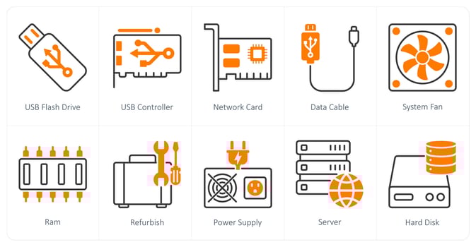 A set of 10 Computer Parts icons as usb flash drive, usb controller, network card vector