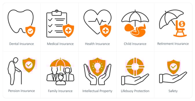 A set of 10 Insurance icons as dental insurance, medical insurance, health insurance vector