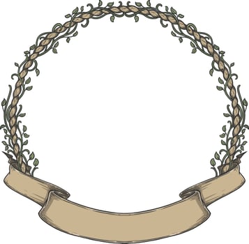 round floral and ribbon in vintage hand drawn style vector