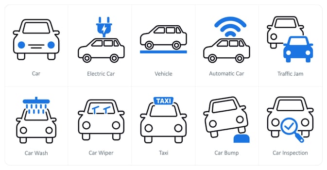 A set of 10 Car icons as car, electric car, vehicle vector