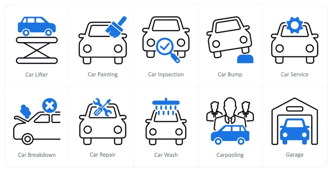 A set of 10 Car icons as car lifter, car painting, car inspection vector