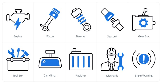 A set of 10 Car icons as engine, piston, damper vector