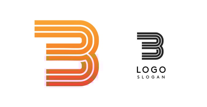 Abstract B letter logo. Bold lines with gradient orange and red tones. Modern, minimalist design suitable for corporate branding, identity, and business logos. Flat illustration vector