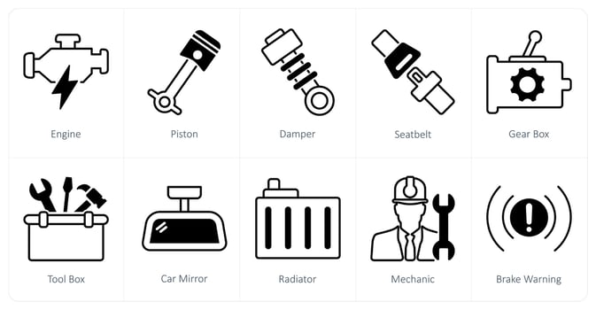 A set of 10 Car icons as engine, piston, damper vector