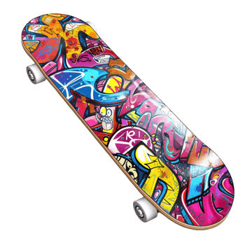 a skateboard with graffiti on it png