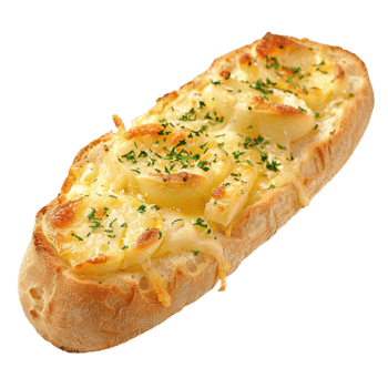 a piece of bread with cheese and herbs on it png