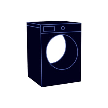 Washing machine, laundry basket, full laundry drum filling with garments to wash, housework, laundry appliance, household, washer and dryer icon, daily chores on background flat illustration. vector