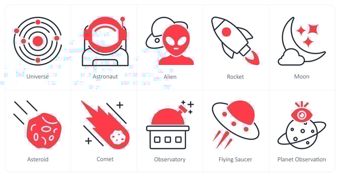 A set of 10 Astronomy icons as universe, astronaut, alien vector